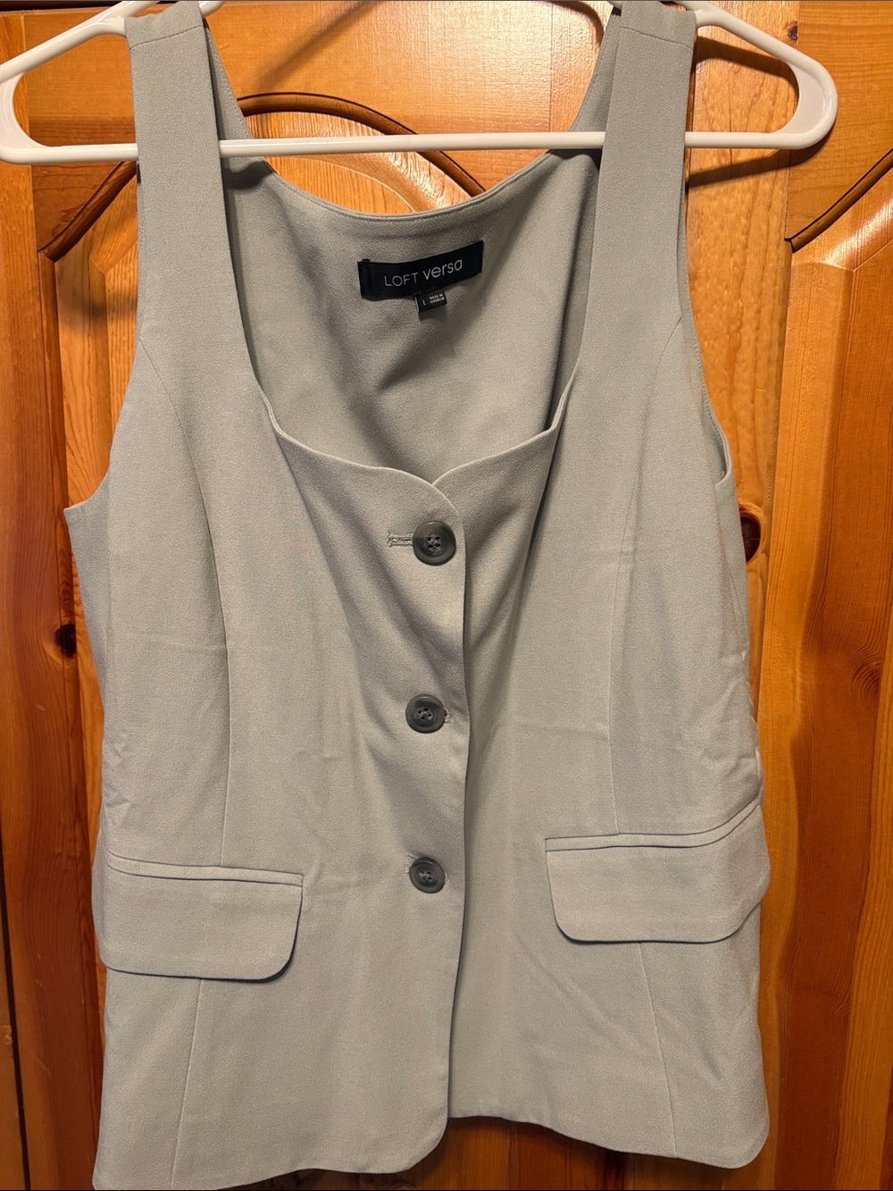 LOFT Light Gray Button-Front Sleeveless Vest